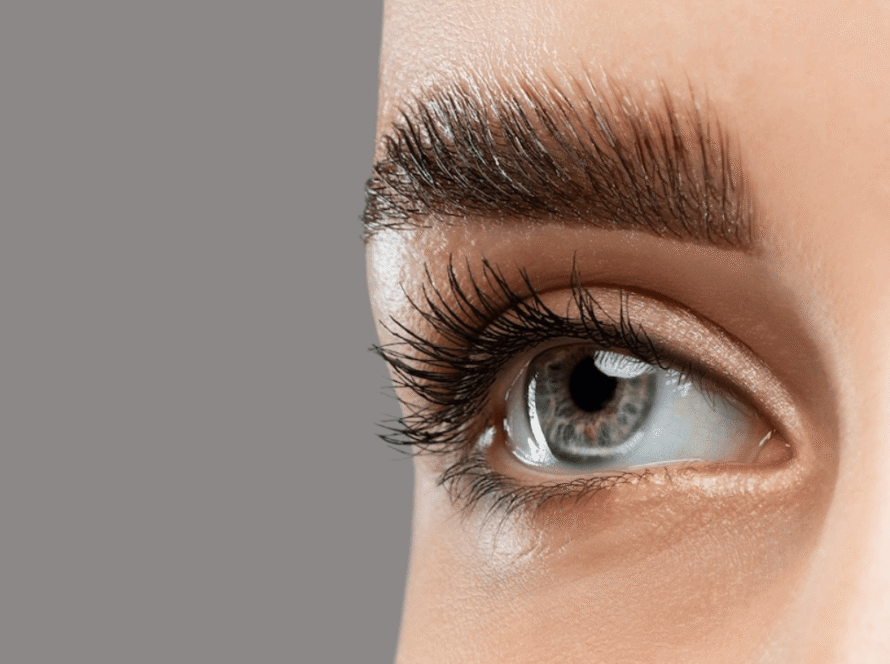 Before and after comparison of lash or brow styling, showing enhanced shape and lift.