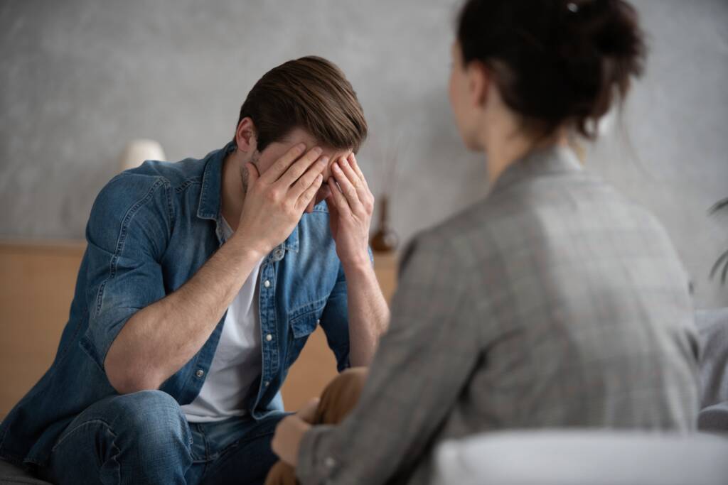 Anxiety and stress counselling session in a calm wellness space