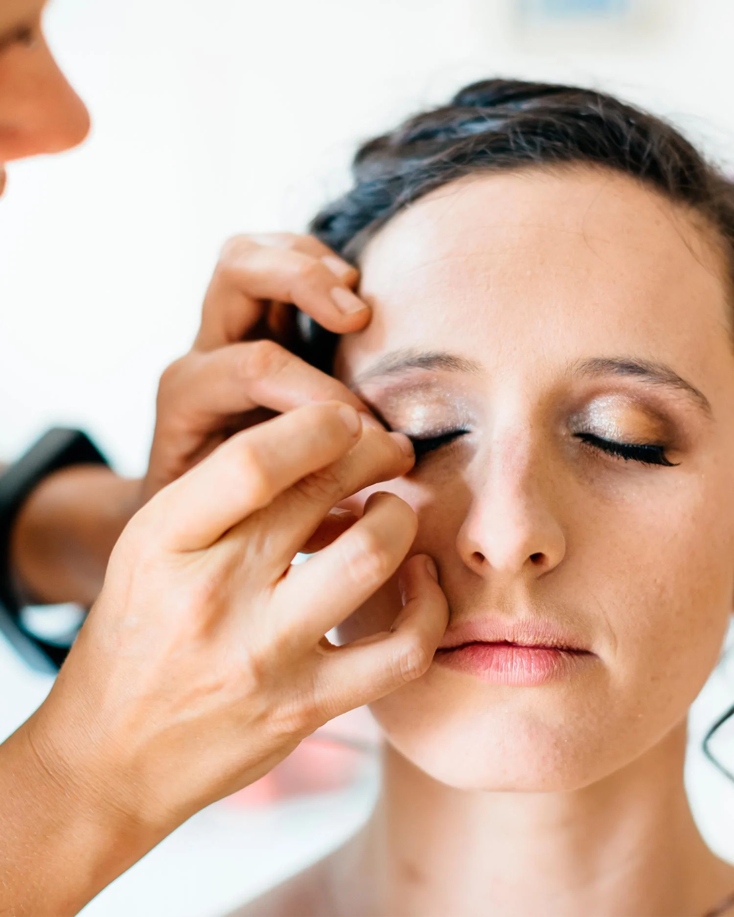 Close-up view of eyelash lamination enhancing natural lashes with a soft lifted appearance