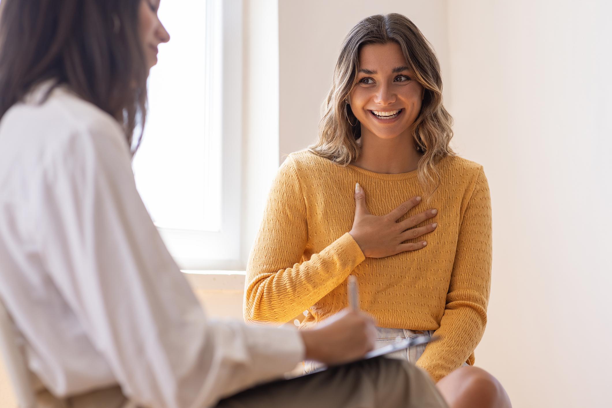 therapist listening and guiding client during counselling session